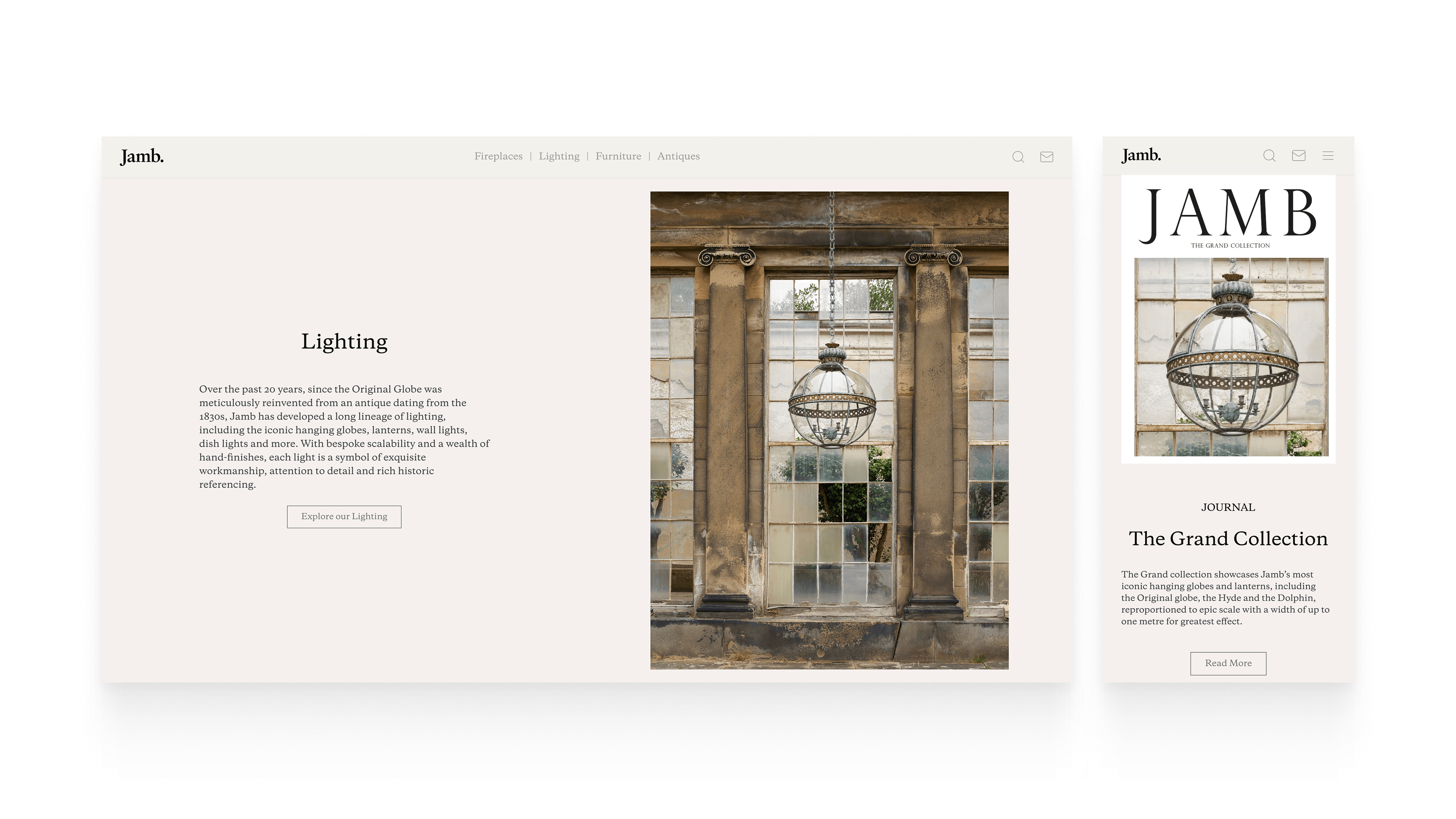 Lighting section shown across desktop and mobile