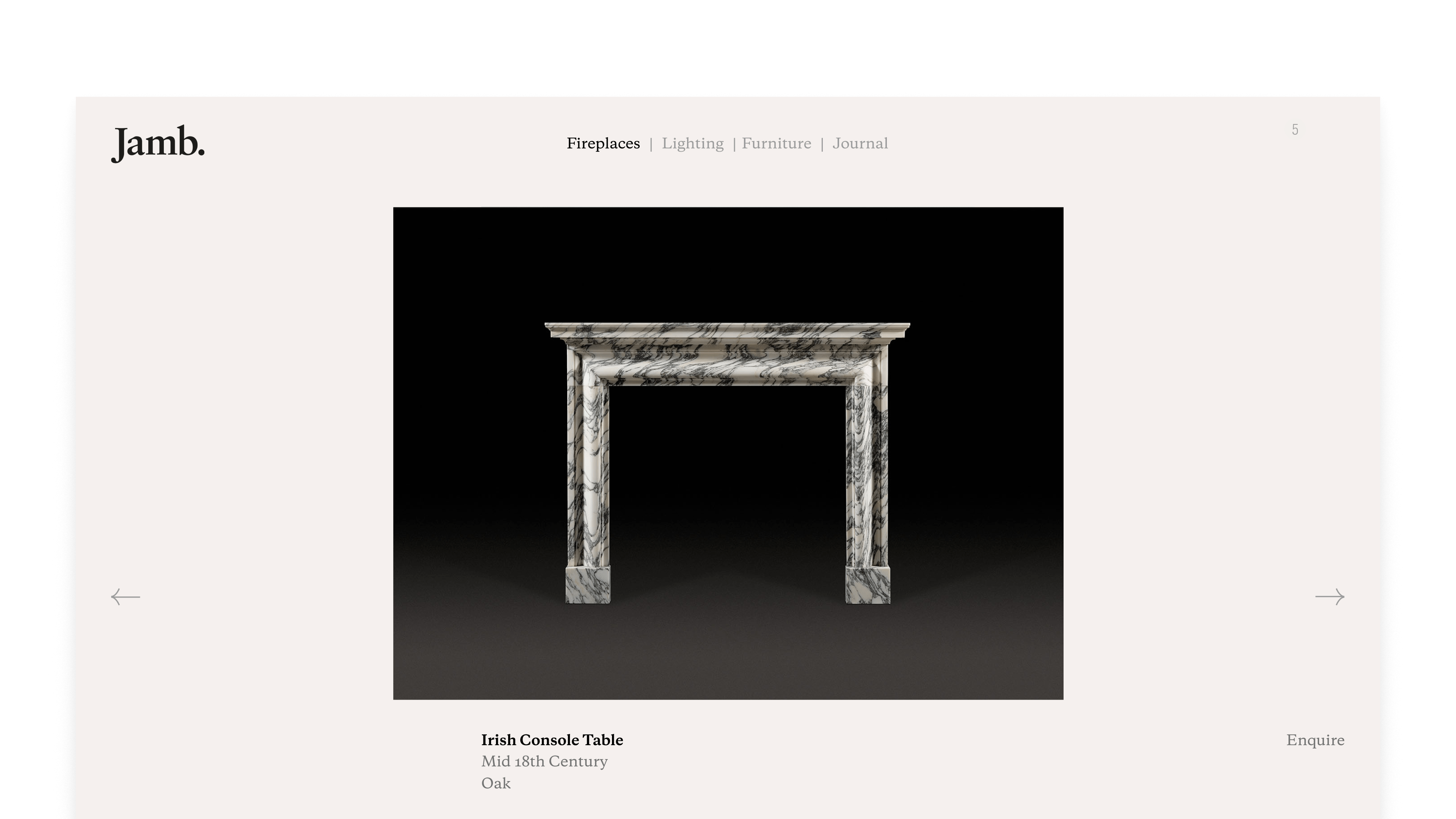 Desktop product detail page for a marble fireplace