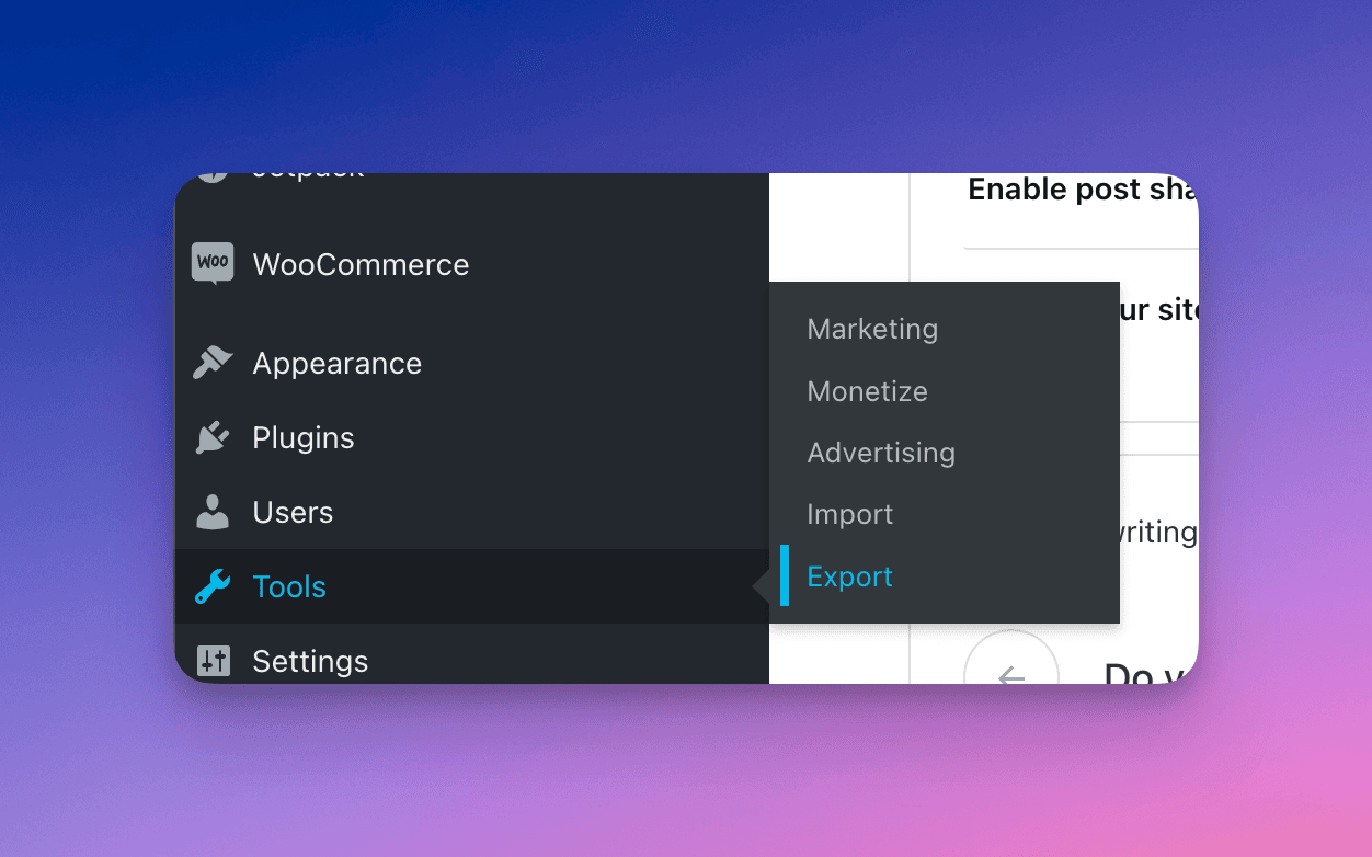 Dashboard of WordPress