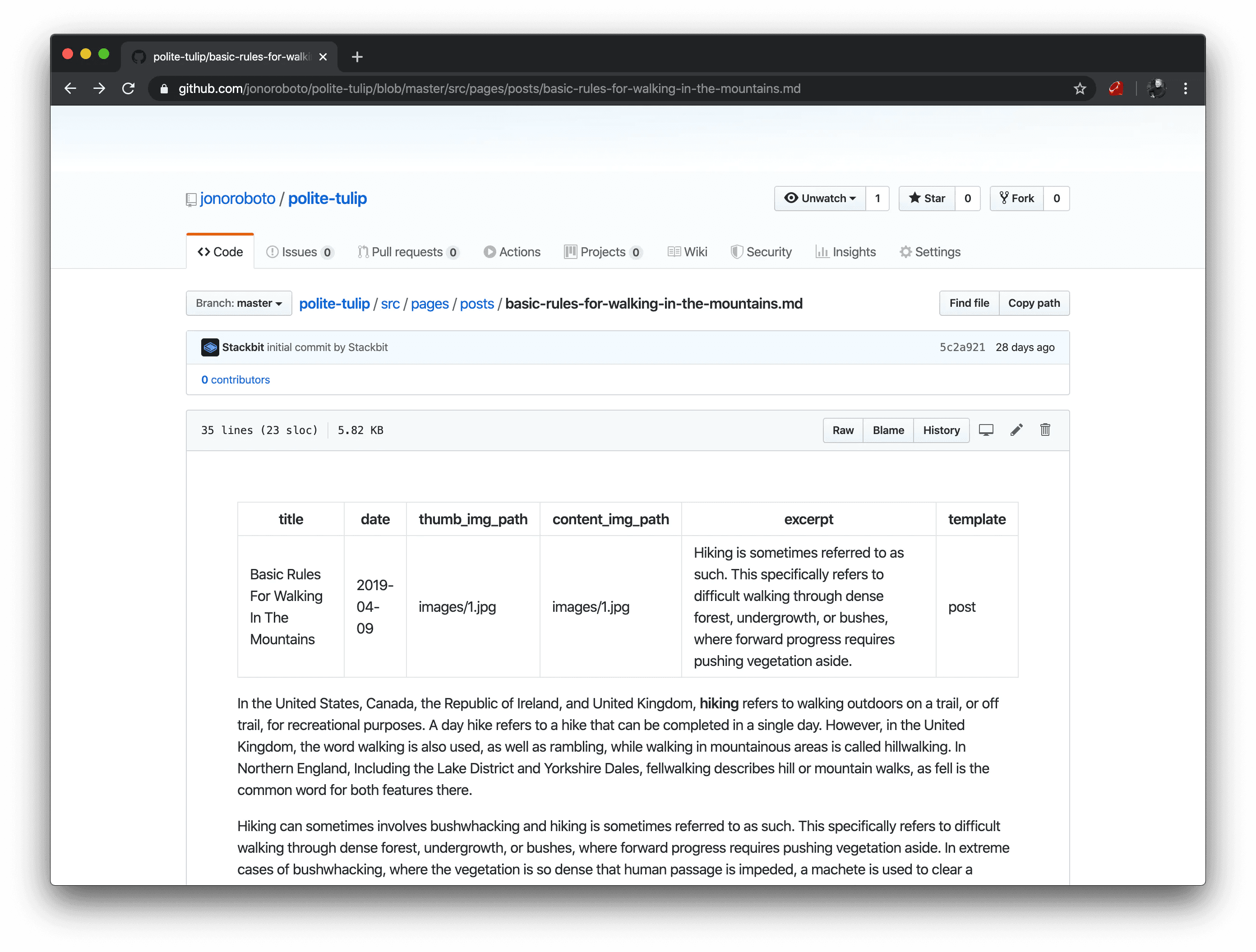 Frontmatter in polite tulip