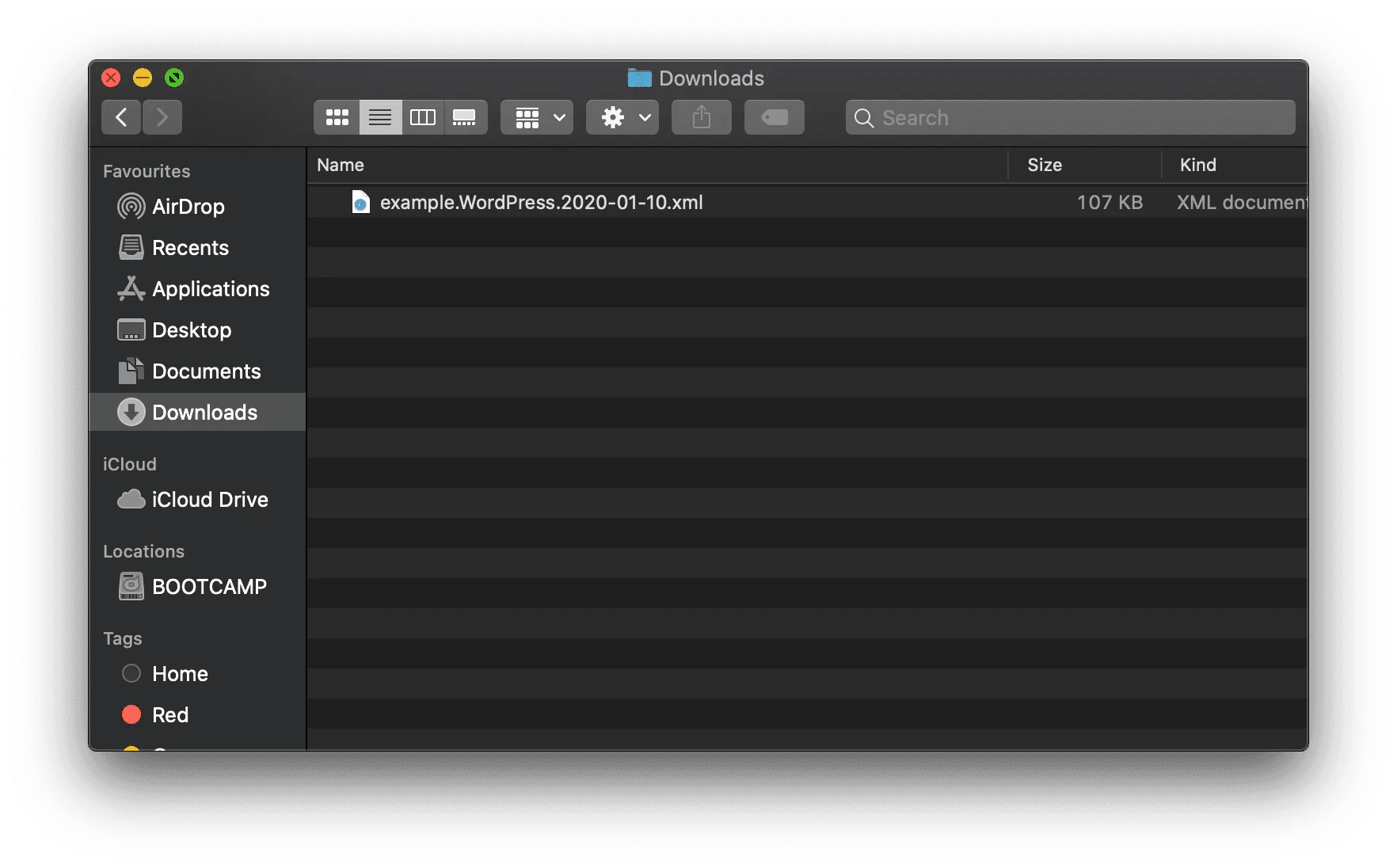 WordPress website exported to XML