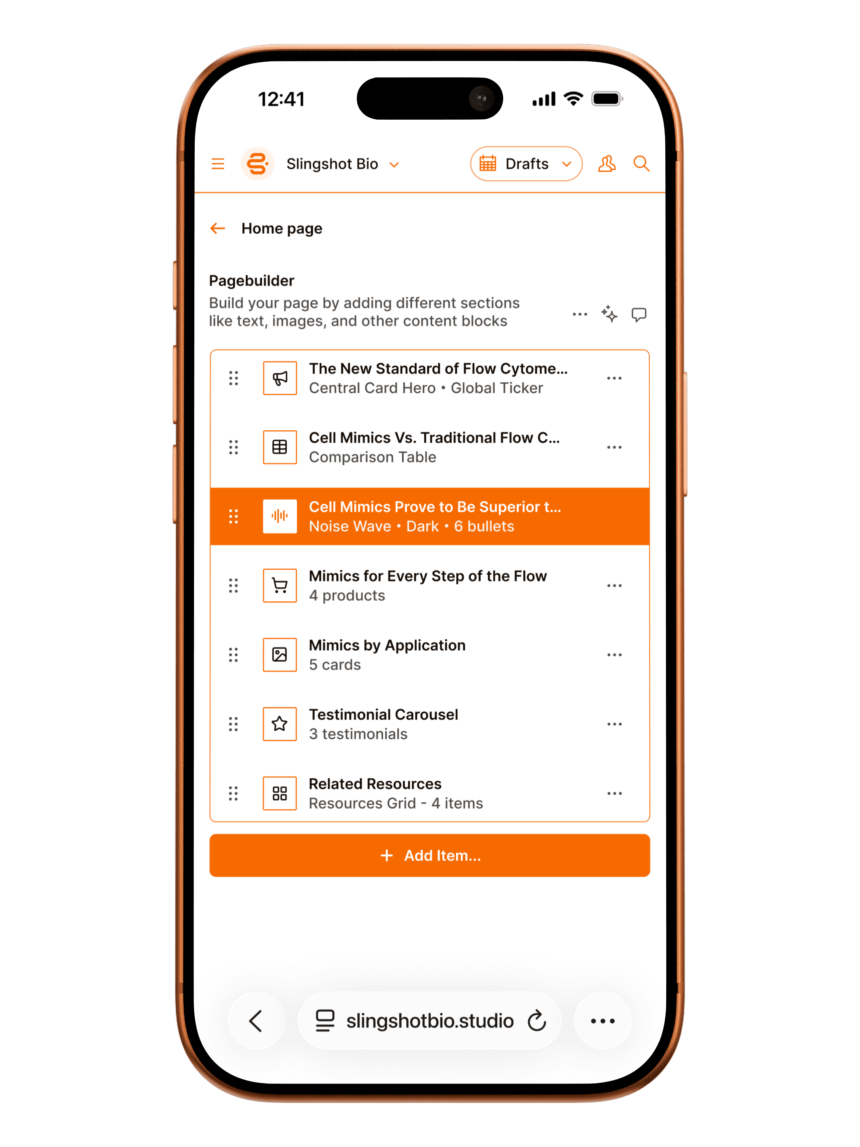 Slingshot Bio landing page on mobile, scrolled