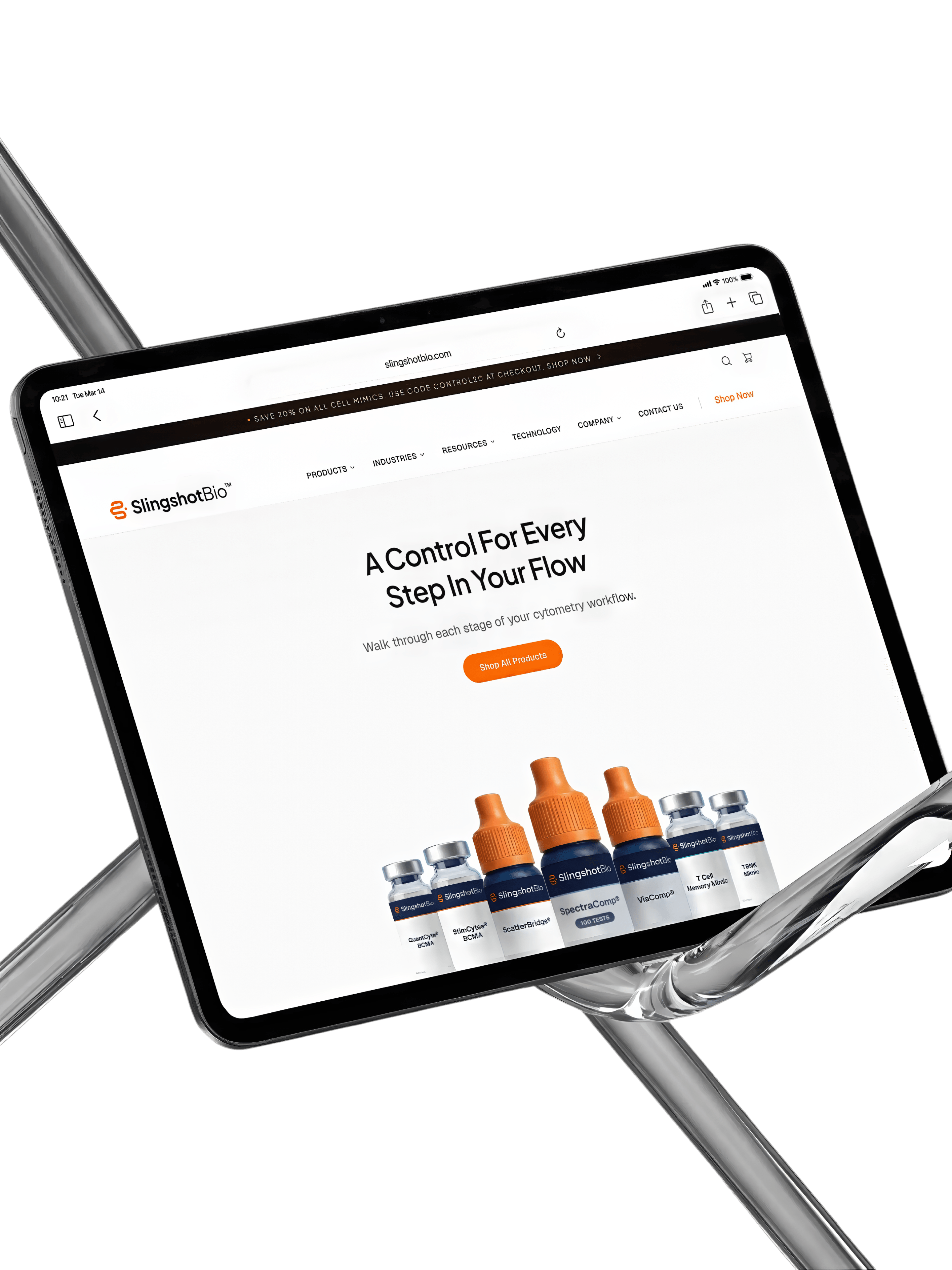 Slingshot Bio website on tablet
